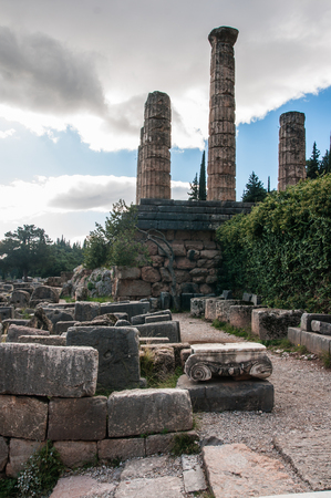 Image of Ruins of an ancient greek temple of Apollo at Delphi, Greeceの写真素材