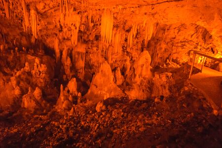 Beautiful stalactites and stalagmites in the cave of Perama, Ioannina, Greeceの写真素材
