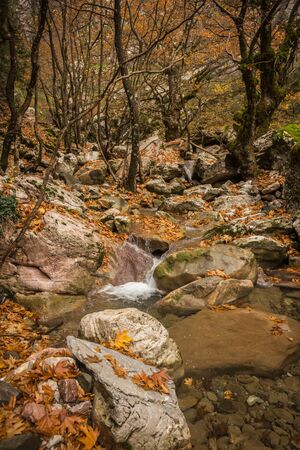 Autumn landscape with a river, Karpenisi, Greeceの写真素材