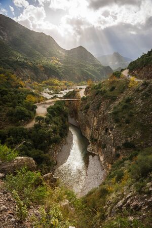 Scenic mountain autumn landscape with a river, Evitania, Greece