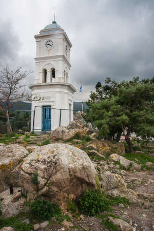 Scenic cityscape at island  of Poros, Greeceの写真素材
