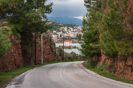 Scenic cityscape at island  of Poros, Greeceの写真素材