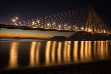 Image of Rio-Antirio bridge at night, Greeceの写真素材