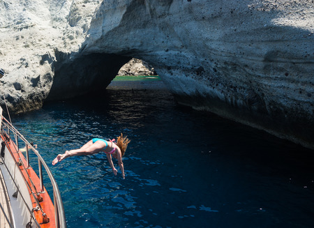 Image of unique sea cave Sykia on  island of Milos , Greeceの写真素材
