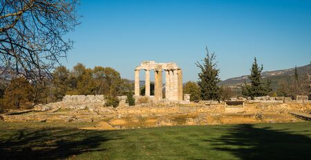 Ruins of an ancient Greek temple in Nemea on Peloponnese, Greece