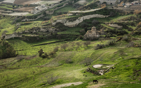 Landscape on the slope of the hills, Pyrgos, Santorini, Greece