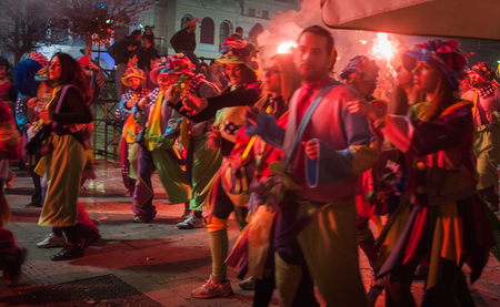 Patra, Peloponnese, Greece - March, 16, the annual carnival in Patras, folk festivals, night parade 16 March 2013 in Patras, Peloponnese, Greeceのeditorial素材