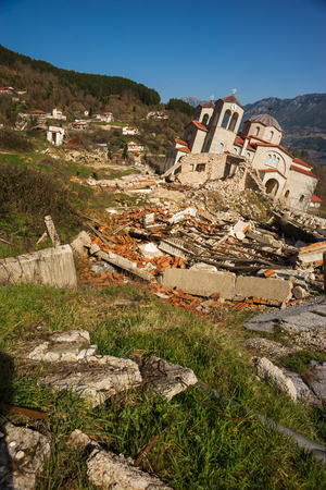 Image of sliding village Ropoto and church after a landslide in Greeceの写真素材