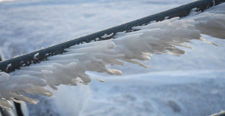 Snow build-up on metal parts on Mount Parnassos in central Greece
