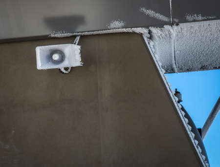 Snow build-up on metal parts on Mount Parnassos in central Greeceの写真素材