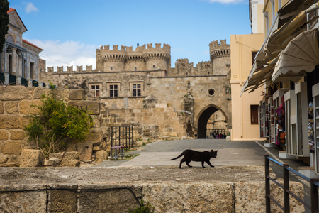 Scenic and beautiful cityscape at Rhodes old town, Greeceの写真素材