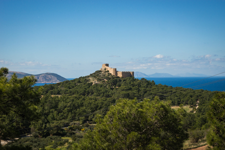 Kritinia castle at the top of the hill on Rodos, Greeceの写真素材