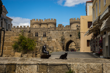 Scenic and beautiful cityscape at Rhodes old town, Greeceの写真素材