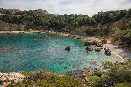 Scenic landscape at Anthony Quinn beach, Rodos, Greeceの写真素材