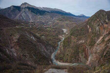 Image of river with green waters near Meteora in Greeceの写真素材