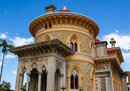 Scenic landscape at Monseraty park with beautiful house, Cintra, Portugalの写真素材