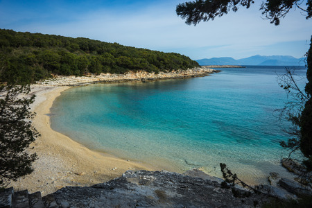Picturesque beach Emblisi on the island of Kefalonia in Greeceの写真素材