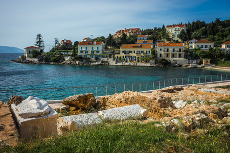 Urban landscape and the sea  in Fiscardo, Kefalonia in Greeceの写真素材