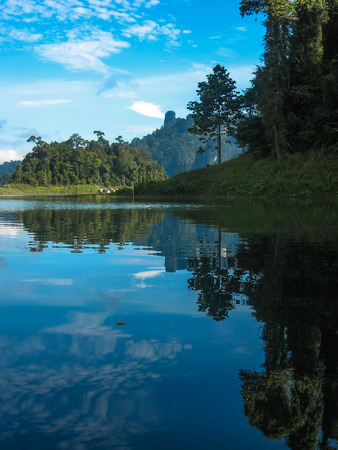 Scenic and unique landscape at Chieou Laan lake in Thailandの写真素材