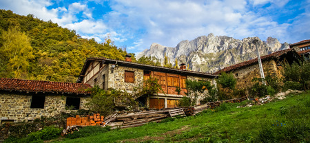 Image of picturesque village in autumn in  mountains of Europe Peaksの写真素材