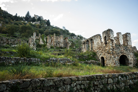 Ruins of the medieval Byzantine ghost town-castle of Mystras, Peloponnese, Greece