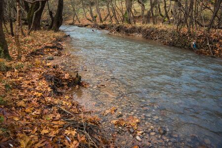 Scenic mountain autumn landscape with river and   watergfalls  in Lousias gorge, Peloponnese, ...
