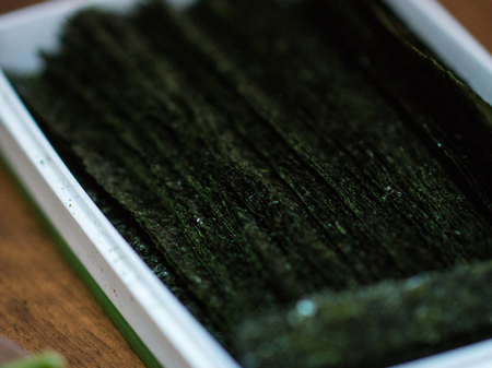 Image of ingredients for sushi and rolls, preparation of food