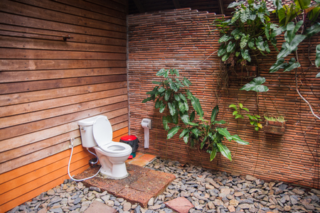 View of a wildlife-style restroom in the guesthouse of Khao Sok sanctuary, Thailandの写真素材