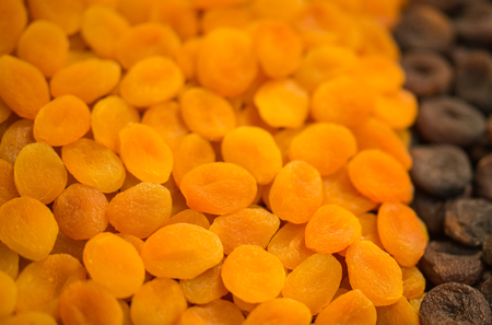 Image of dried fruit background. Rows of dried fruits on Sochi marketの写真素材