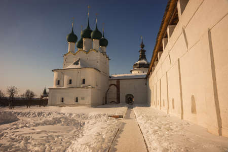 Image of Rostov Kremlin in  snow in winter, Russia