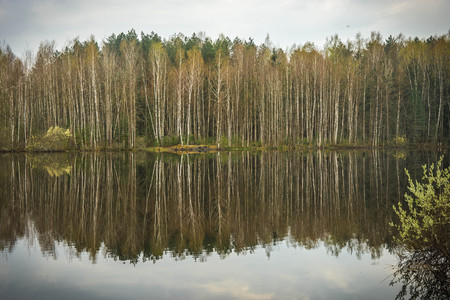 Image of spring flood along the roads in Kaluga region in Russia