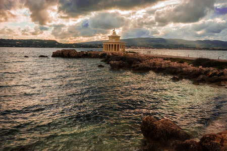 Lighthouse of Saint Theodore on a cape near Argostoli in Kefalonia, Greeceの写真素材