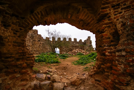 Image of ruins of medieval castle in Capilla in Estremadura in Spainの写真素材