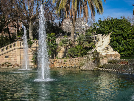 Fountain Cascada in Ciudadela Park in Barcelona in Spainの写真素材