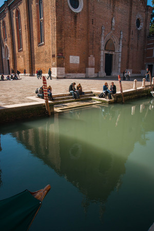 Venice, Italy - MARCH 23, 2011:  People  on canals of Venice, Italyのeditorial素材
