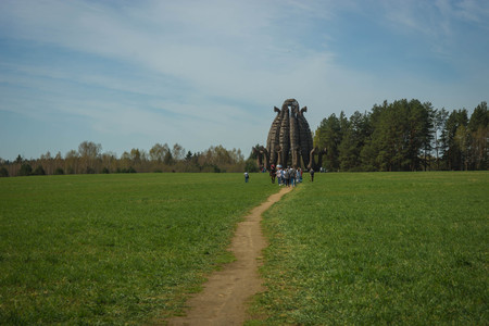 Yaroslavl, Russia - May 01, 2018, People walking in the park Nikola Lenivets in the Kaluga region in Russiaのeditorial素材