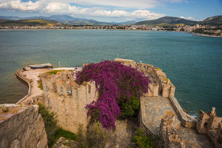 Image of ruins of  fortress and seascape on Bourtzi island in Greece