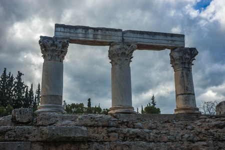 Image of greek ruins in ancient Corinth on Peloponnese in Greeceの写真素材