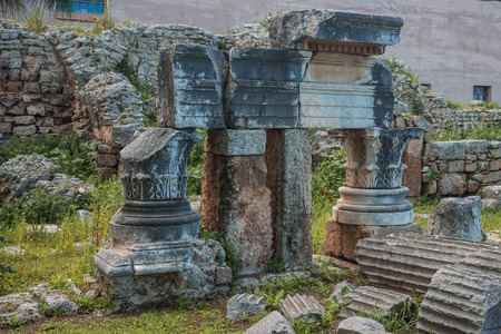 Image of greek ruins in ancient Corinth on Peloponnese in Greece
