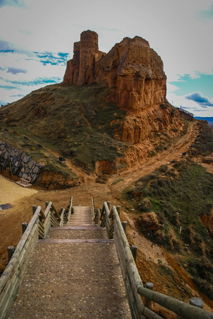 Image of remains of ruined castle of Arnedo in province of Burgos in Castilla y Leon in Spainの写真素材