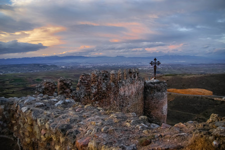 Image of remains of ruined castle at Clavijo in province of Burgos in Castilla y Leon in Spainの写真素材
