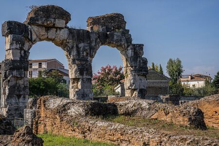 Image of ruins of an ancient amphitheater in Santa Maria Capua Vetere in Campania in Italyの写真素材