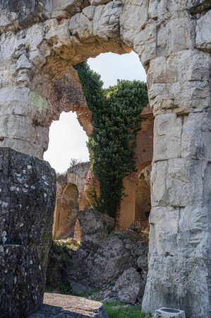 Image of ruins of an ancient amphitheater in Santa Maria Capua Vetere in Campania in Italyの写真素材