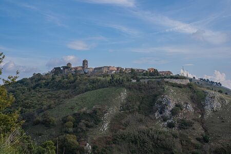 Mountain view of village of Caserta Veccia in Campania in Italyの写真素材
