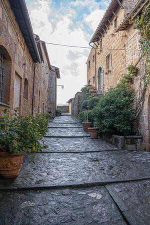 Cityscape  at medieval city of Civita di Bagnoregio in Lazio, Italyの写真素材