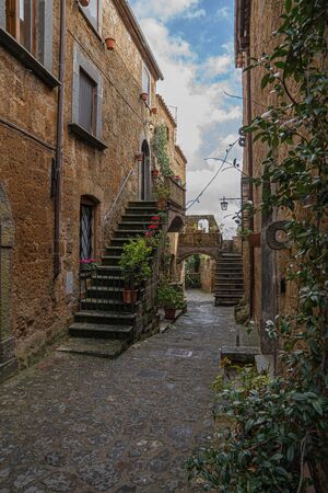 Cityscape  at medieval city of Civita di Bagnoregio in Lazio, Italyの写真素材