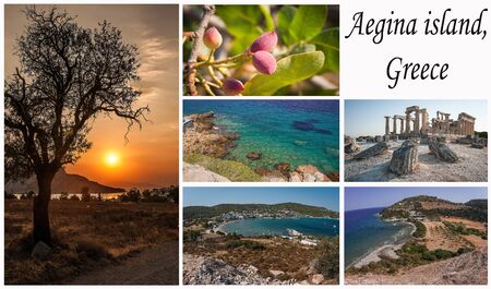 Collage of photos at  Aegina, Saronic islands, Greece  on white background. All photos can be purchased separately on my page.