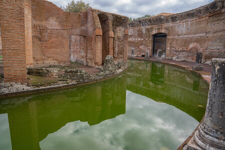 Ruins of Teatro Marittimo at Villa Adriana in Tivoli,Roma, Italyの写真素材