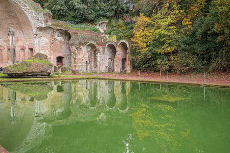 Ancient pool called Canopus in Villa Adriana (Hadrian's Villa) in Tivoli, Italyの写真素材