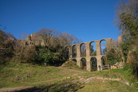 Image of ancient ruins at Monterano Natural Preserve in Lazio in Italyの写真素材
